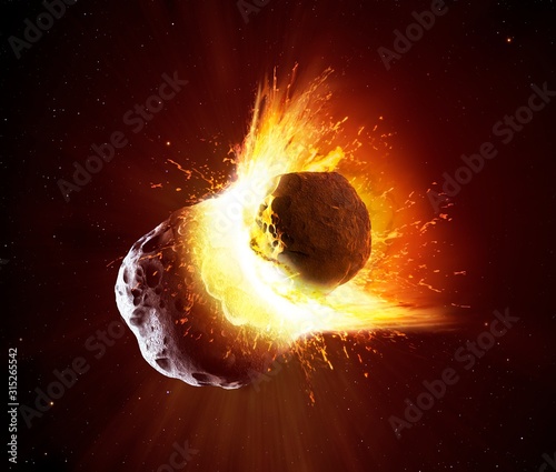 Collision between two asteroids photo
