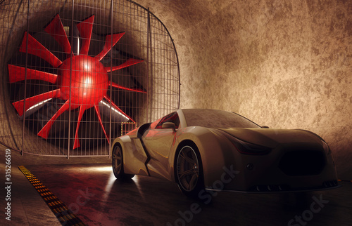 Sports car in wind tunnel, illustration