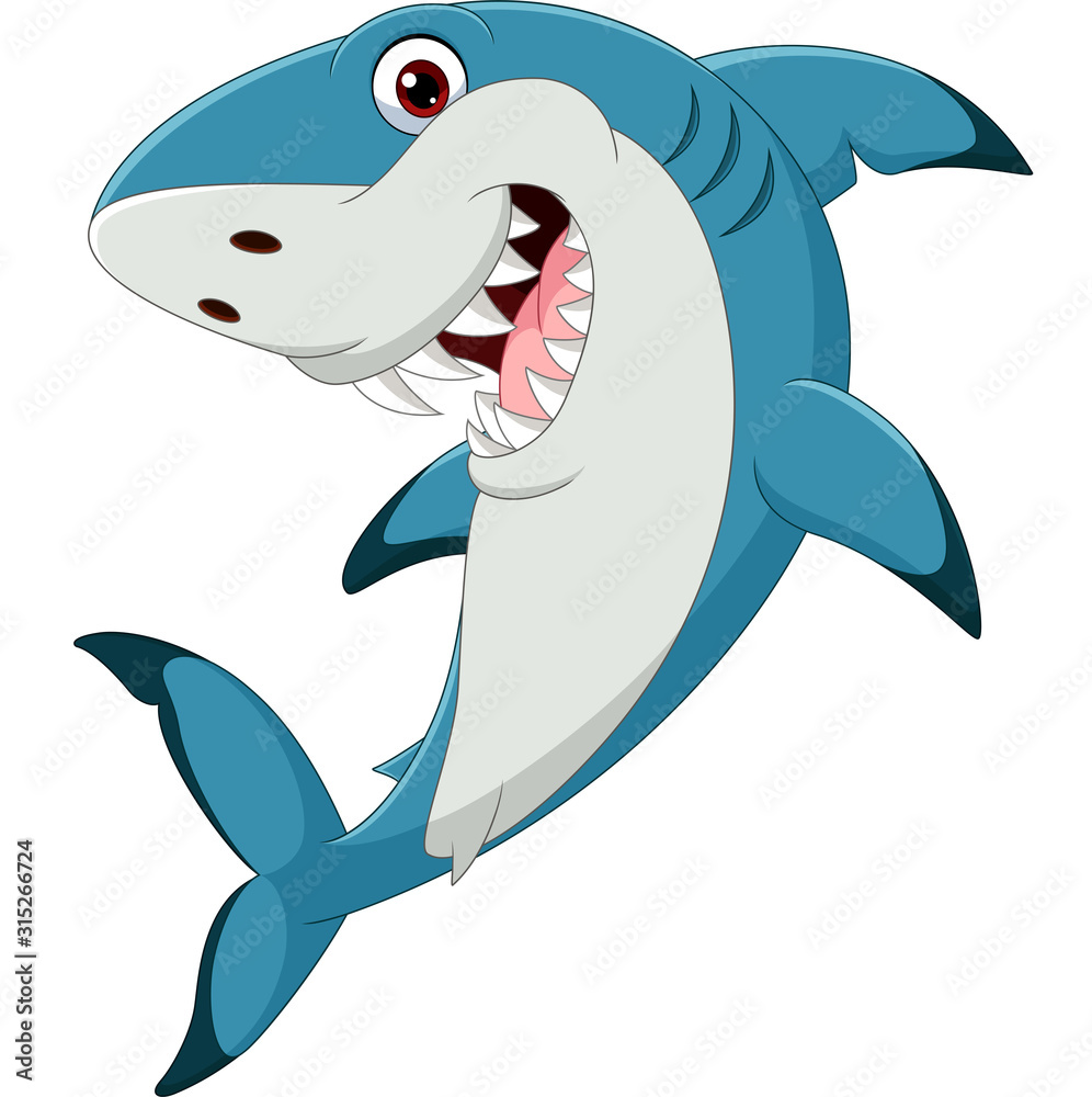 Cartoon funny shark isolated on white background Stock Vector | Adobe Stock