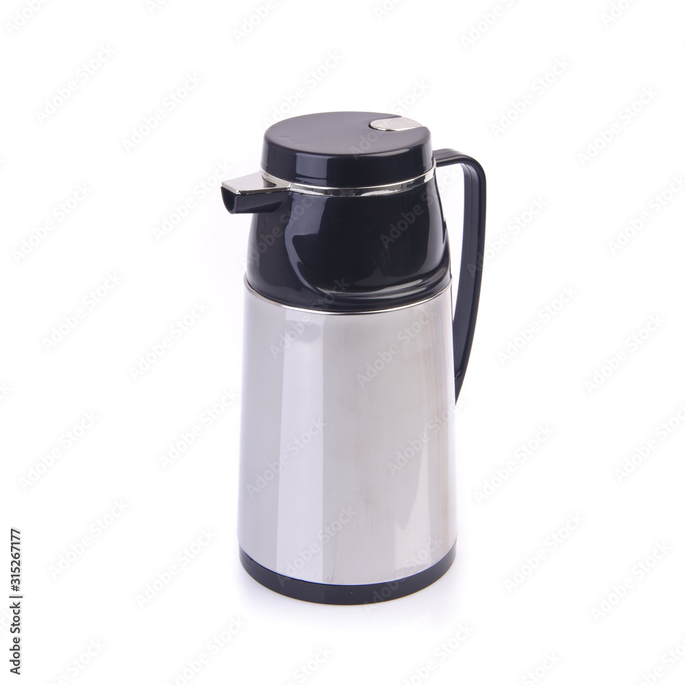 Thermo or Thermo flask from stainless steel on background new. Thermo or Thermo flask from stainless steel on background new.