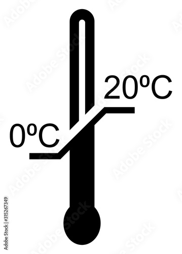 Sign thermometer shipping symbol isolated on white. Storage temperature range black icon for box