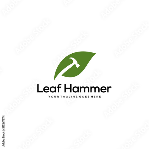 Modern natural leaf with hammer design logo concept icon template