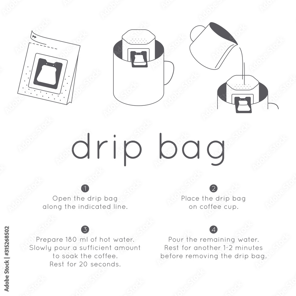 drip bag instruction, simple symbol for home brew coffee label design Stock  Vector | Adobe Stock