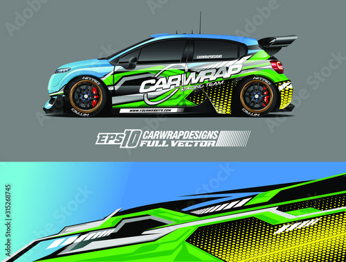 Car wrap design vector. Graphic abstract stripe racing background designs for wrap cargo van, race car, pickup truck, adventure vehicle. Eps 10
