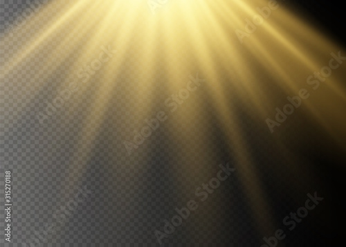 Vector transparent sunlight special lens flash light effect.front sun lens flash. Vector blur in the light of radiance. Element of decor. Horizontal stellar rays and searchlight.