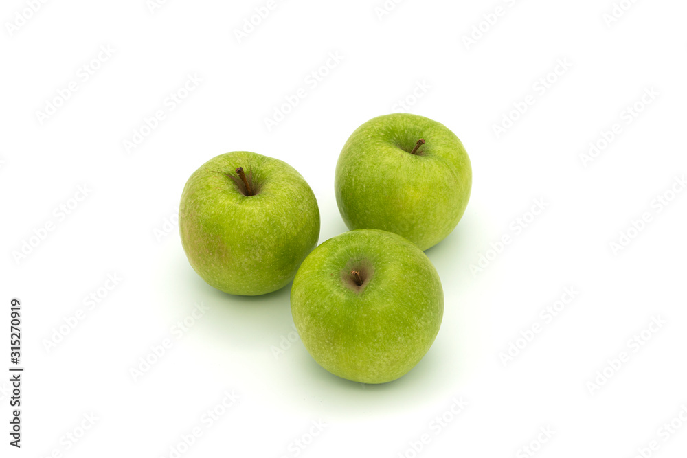 Three green apples isolated on white background Three green apples isolated on white background