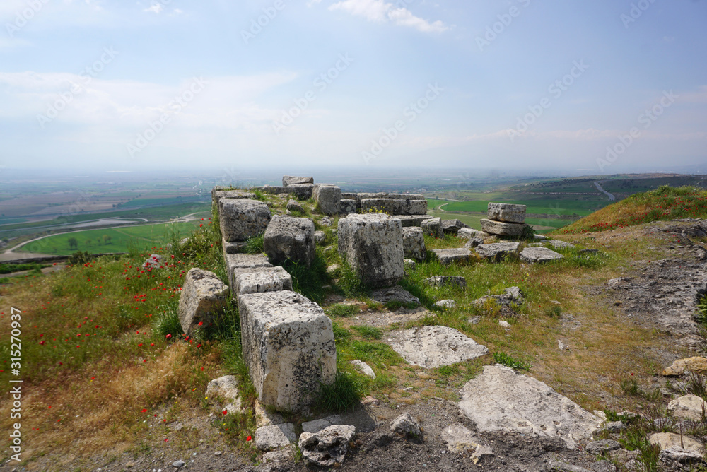 Beautiful meadow landscape of the Hierapolis Archaeology site in Pamukkale Beautiful meadow landscape of the Hierapolis Archaeology site in Pamukkale