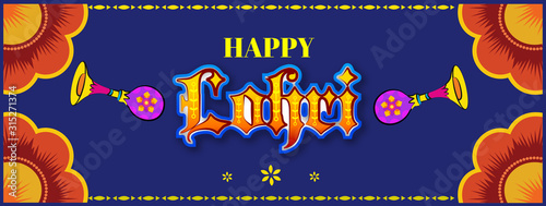Punjabi harvest festival of lohri celebration bonfire background with wishes of Happy Lohri