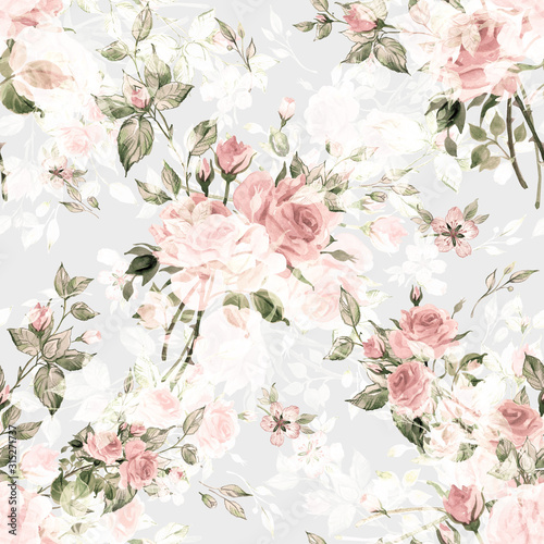 Seamless watercolor pattern with rose buds and leaves © Irina Chekmareva