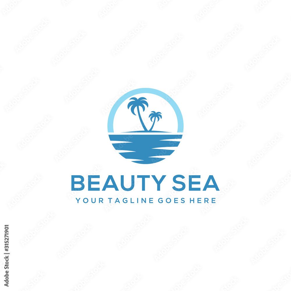 Illustration beauty beach modern minimalist logo design Vector