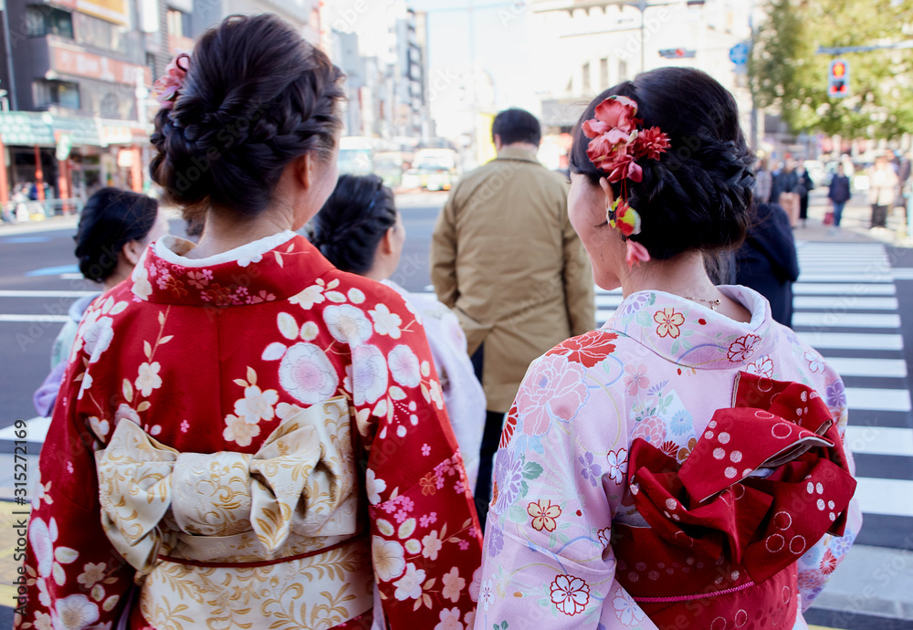 Women Wearing Kimono Costume Walking street