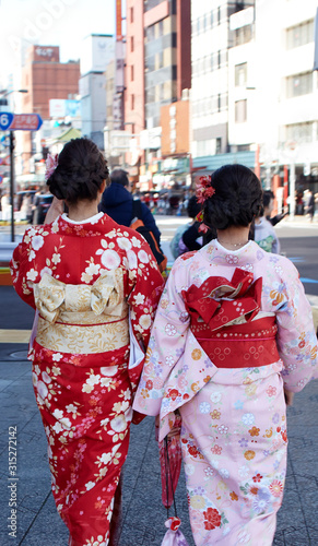 Women Wearing Kimono Costume Walking street