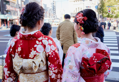 Photography Women Wearing Kimono Costume Walking street