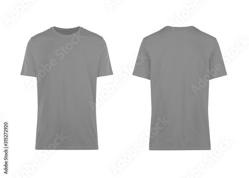 grey t-shirt, front and back view
