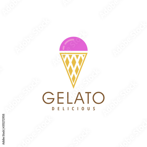 Illustration ice cream cone gelato modern simple logo design