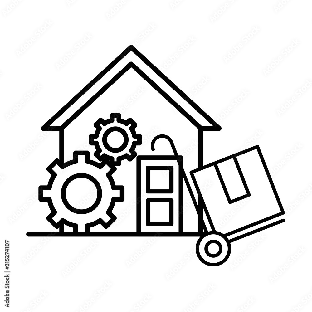 house front facade with delivery cart and box house front facade with delivery cart and box