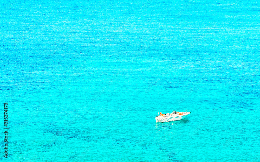 Landscape with Rocky coast of Capo Testa in Santa Teresa Gallura at the Mediterranean Sea on Sardinia Island in Summer Italy. Scenery of Cagliari province. Mixed media.