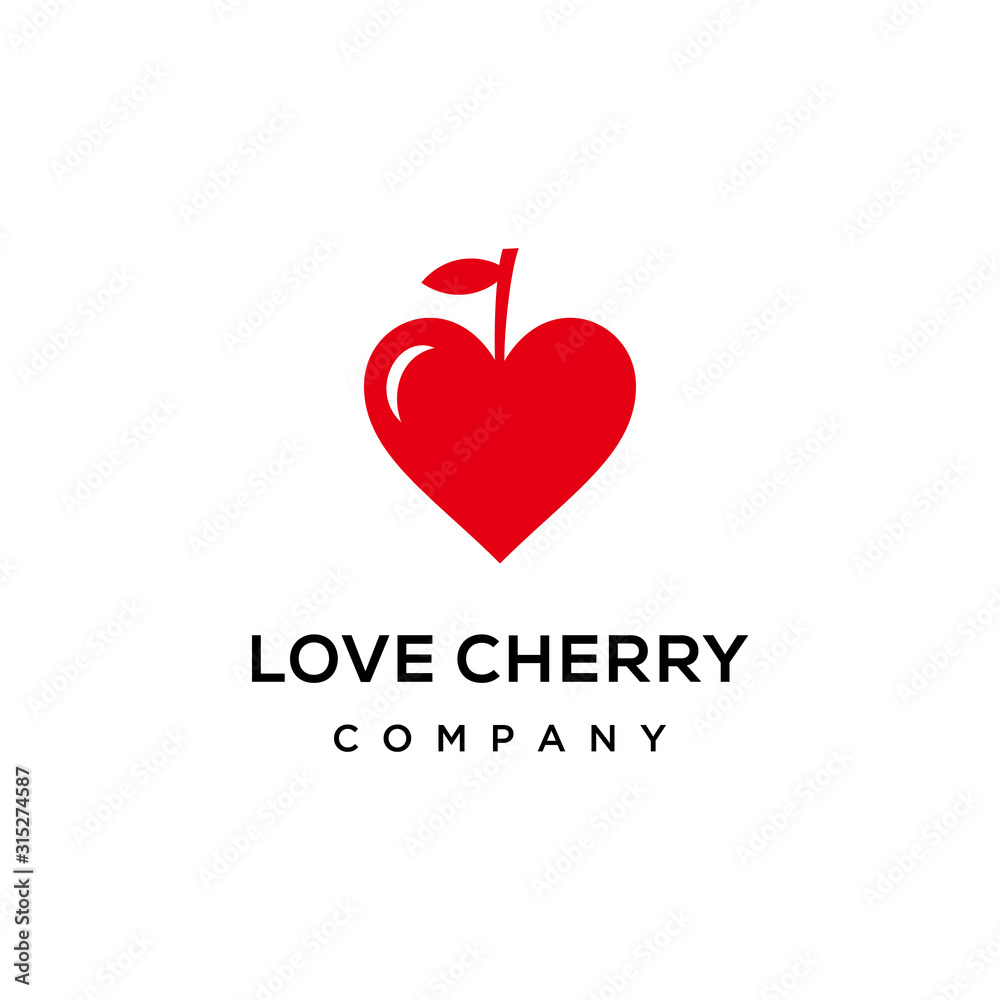 Illustration abstract heart like a cherry fruit sign logo design 