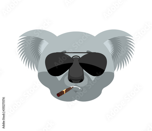 Koala Cool serious avatar of emotions. koala bear smoking cigar emoji. Beast strict. Vector illustration