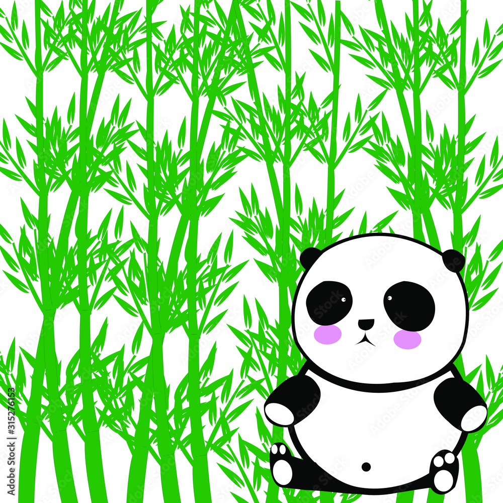 Fototapeta premium Panda bear and Bamboo tree isolated on white background.