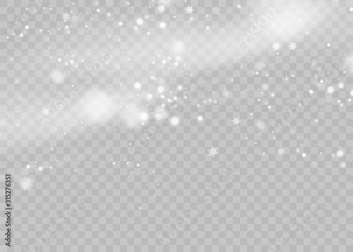 Falling snow vector background. Christmas decoration background with snoflakes. Magic snowfall winter effect.