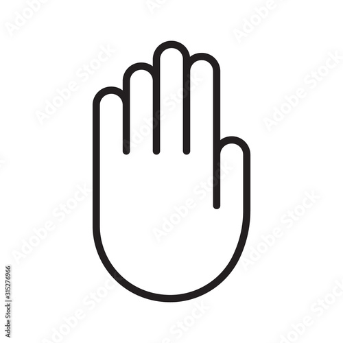 Palm of right hand icon. Thin line art template for warning, taboo and ban. Black simple illustration. Contour isolated vector image on white background. Stop symbol with copy space