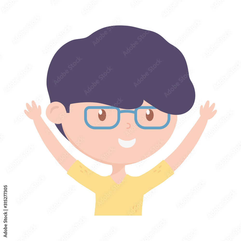 young man hands up cartoon on white background