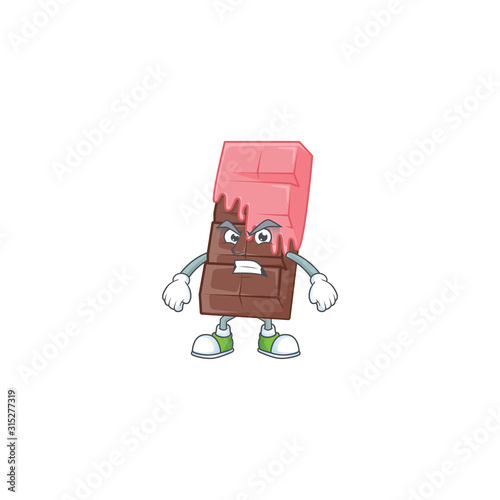 cartoon character of chocolate bar with pink cream with angry face