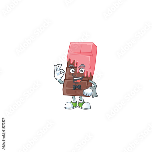 Friendly chocolate bar with pink cream Character stand as a Waiter character