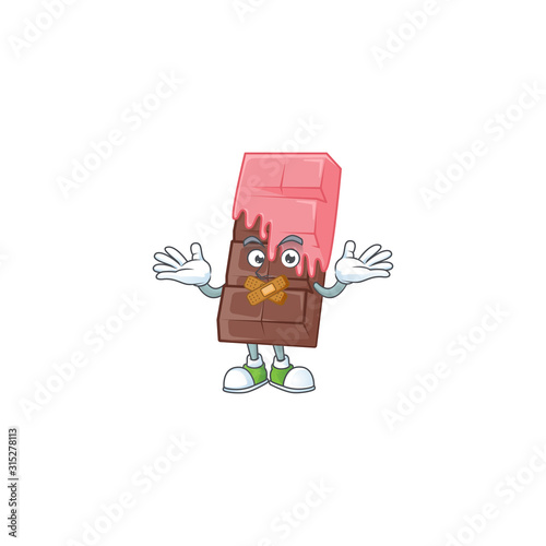a silent gesture of chocolate bar with pink cream mascot cartoon character design
