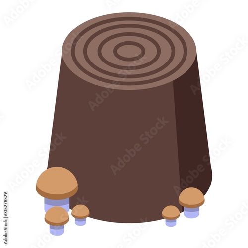 Mushroom on tree stump icon. Isometric of mushroom on tree stump vector icon for web design isolated on white background