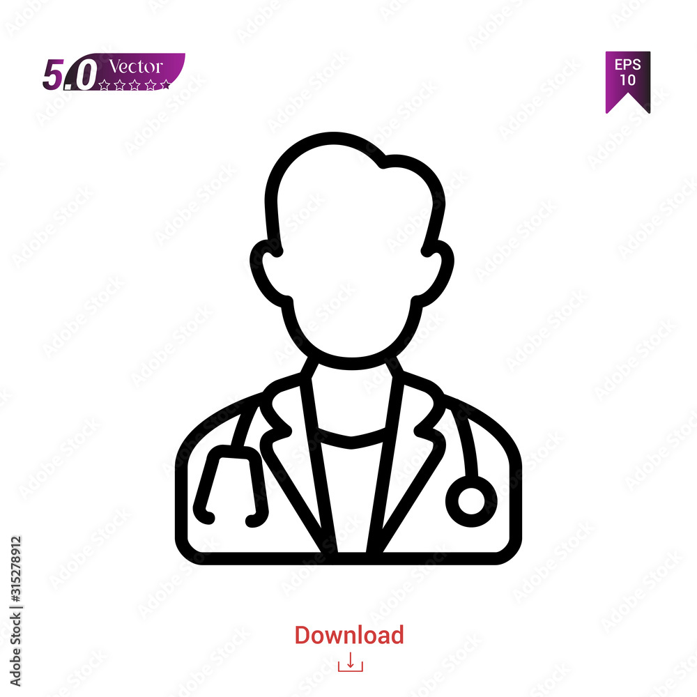 Outline doctor icon. doctor icon vector isolated on white background. Graphic design, material-design, healthcare icons, mobile application, logo, user interface. EPS 10 format vector