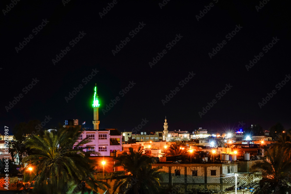 Siwa Oasis, Egypt The Siwa skyline and mosque at night.