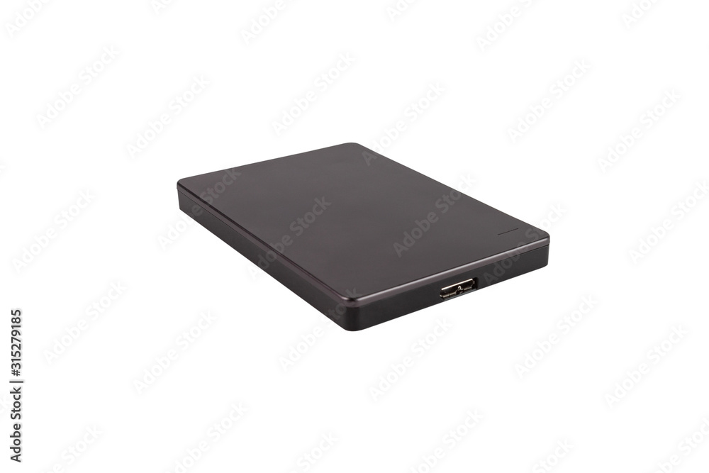 External hard drive in gray on a white isolated background (side view) External hard drive in gray on a white isolated background (side view)