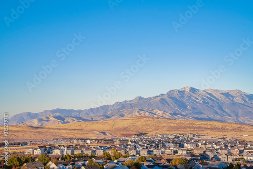 Distant houses of a town in Utah valley