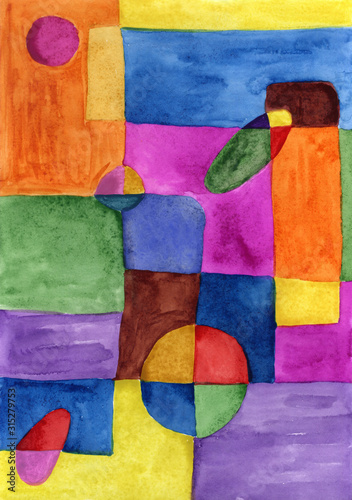 Picasso style colored hand drawing shapes. Abstraction, watercolor. Graphic abstract background. Creative art background