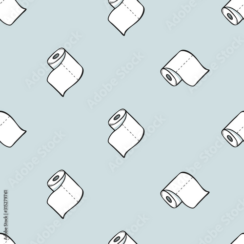Seamless pattern with toilet paper rolls in cartoon style. Vector illustration