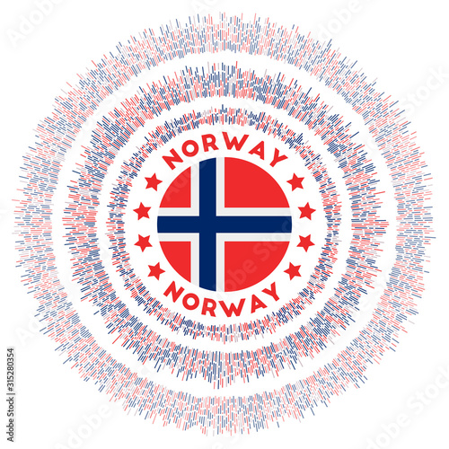 Norway symbol. Radiant country flag with colorful rays. Shiny sunburst with Norway flag. Attractive vector illustration.