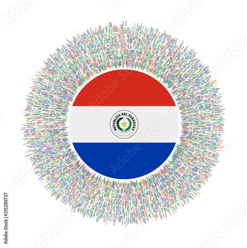 Flag of Paraguay with colorful rays. Radiant country sign. Shiny sunburst with Paraguay flag. Amazing vector illustration.