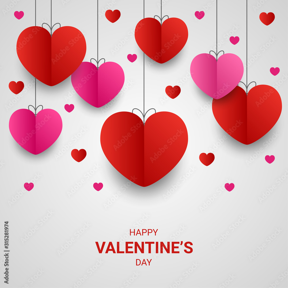 Happy valentines day paper cut style with colorful heart shape in white background