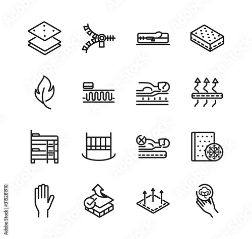 mattress comfortable soft textile icons set linear design