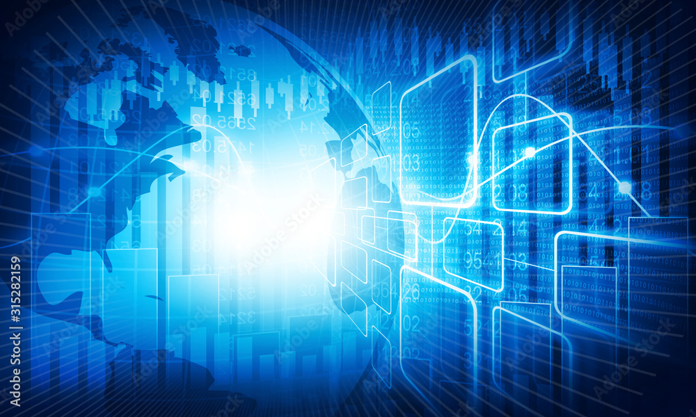 Concept of global business Network, internet communication. 3d illustration.