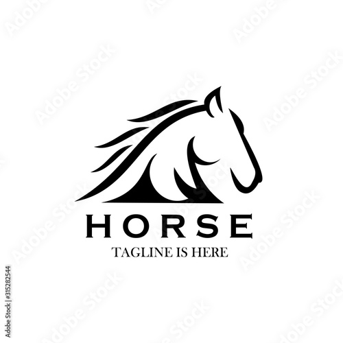 monochrome emblem of horse head on white background, Elegant Logo Symbol Design Illustration Vector for Company