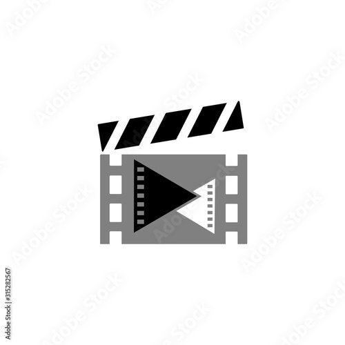 Clapperboard vector illustration, flat style clapperboard with play button, film making device, video movie clapper equipment