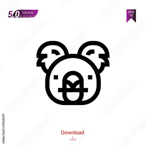 Outline koala head icon. koala head icon vector isolated on white background. Graphic design, material-design, animal icons, mobile application, logo, user interface. EPS 10 format vector photo