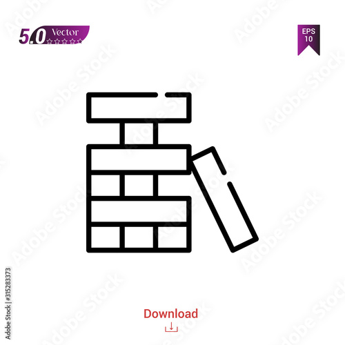 Outline jenga icon. jenga icon vector isolated on white background. Graphic design, material-design icons, mobile application, logo, user interface. UI / UX design, EPS 10 format vector