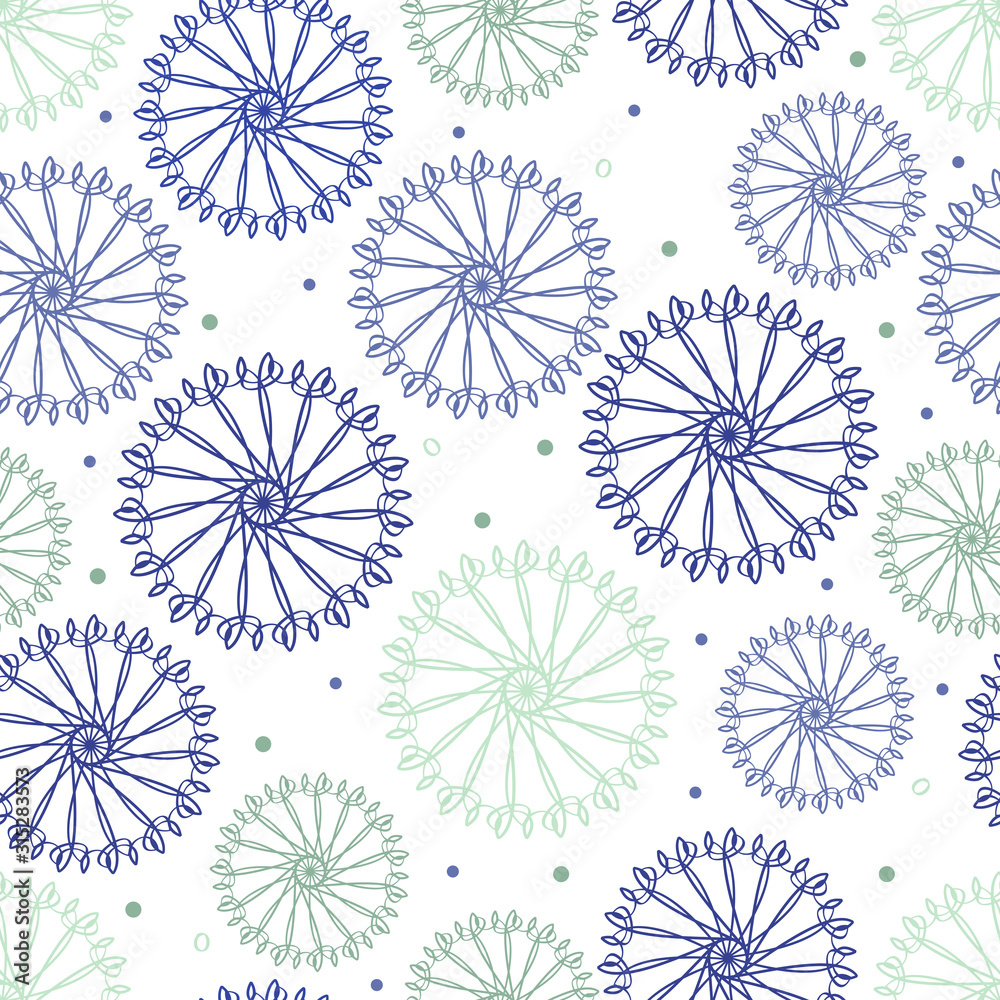 seamless colorful hand drawn flower pattern with bubble dot on white background