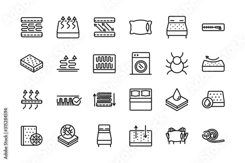 mattress comfortable soft textile icons set linear design