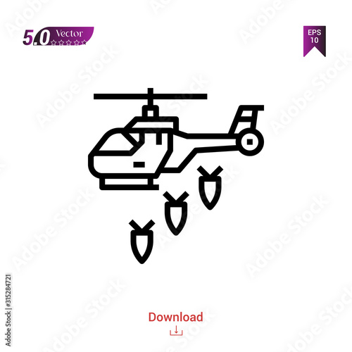 Outline helicoptericon icon vector isolated on white background. Graphic design, material-design, nuclear element icons, mobile application, logo, user interface. EPS 10 format vector