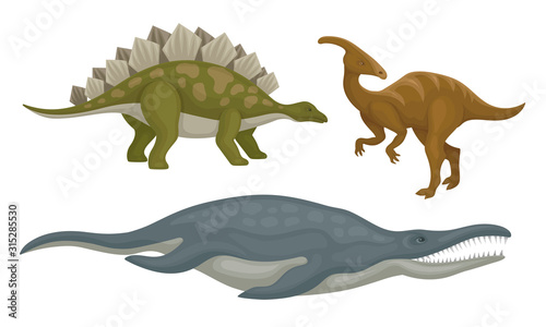 Prehistoric Dinosaurs Animals with Sharp Teeth and Tails Vector Set © Happypictures